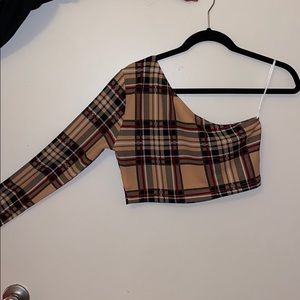 Shein one sleeve plaid top